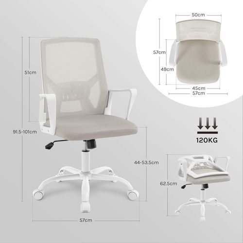 Chaise De Bureau Pivotante, Avec Dossier Rabattable En Maille Haute Élasticité, Gris