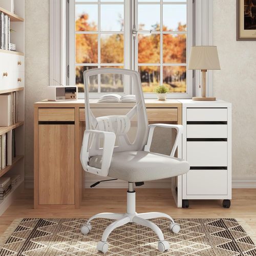 Chaise De Bureau Pivotante, Avec Dossier Rabattable En Maille Haute Élasticité, Gris