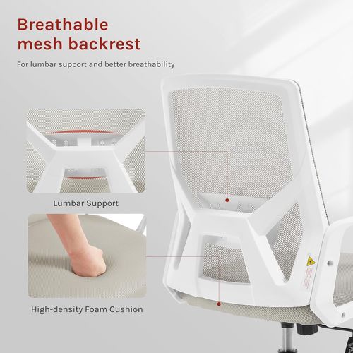 Chaise De Bureau Pivotante, Avec Dossier Rabattable En Maille Haute Élasticité, Gris