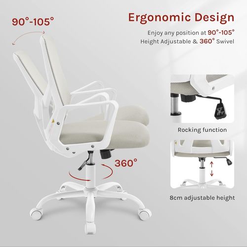 Chaise De Bureau Pivotante, Avec Dossier Rabattable En Maille Haute Élasticité, Gris