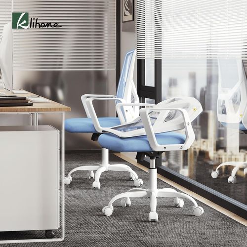 Chaise De Bureau Pivotante,hauteur Réglable,avec Dossier Rabattable En Maille Haute Élasticité,bleu