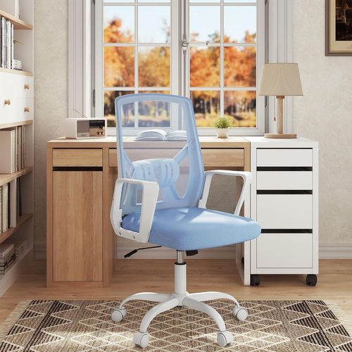 Chaise De Bureau Pivotante,hauteur Réglable,avec Dossier Rabattable En Maille Haute Élasticité,bleu