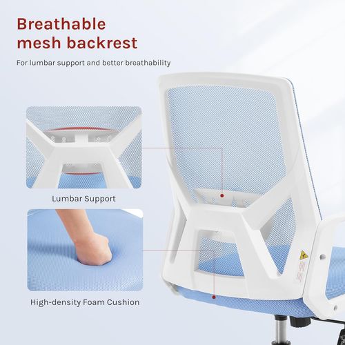 Chaise De Bureau Pivotante,hauteur Réglable,avec Dossier Rabattable En Maille Haute Élasticité,bleu