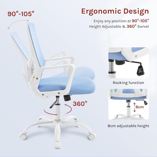 Chaise De Bureau Pivotante,hauteur Réglable,avec Dossier Rabattable En Maille Haute Élasticité,bleu