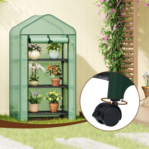 Serre De Jardin Avec Roulettes,70x50x131cm,Bâche Protection En PE 140g/m²,Porte Zippée Enroulable