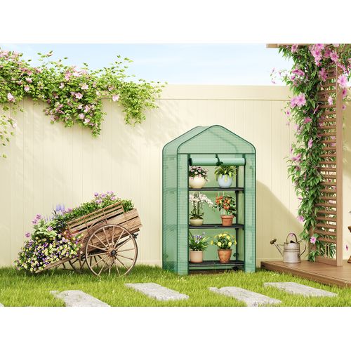 Serre De Jardin Avec Roulettes,70x50x131cm,Bâche Protection En PE 140g/m²,Porte Zippée Enroulable