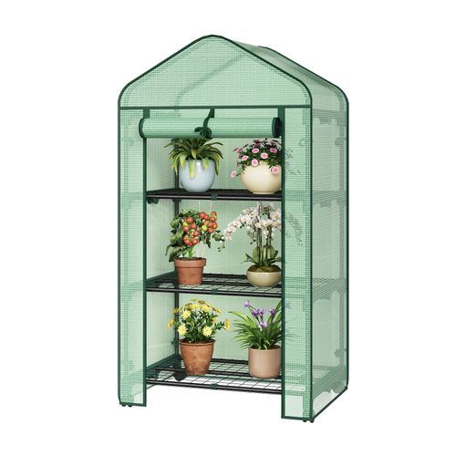 Serre De Jardin Avec Roulettes,70x50x131cm,Bâche Protection En PE 140g/m²,Porte Zippée Enroulable