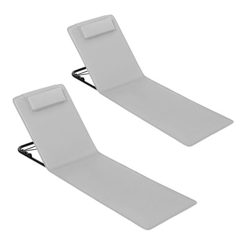 2 X Bain De Soleil, Chaise Longue Pliable, Dossier Inclinable, Avec Oreiller,48x132x54cm,Gris Clair