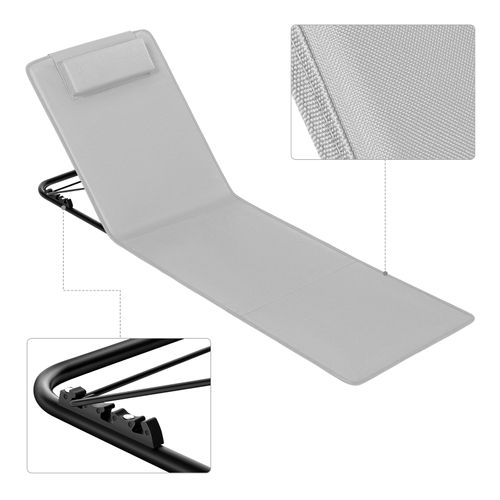 2 X Bain De Soleil, Chaise Longue Pliable, Dossier Inclinable, Avec Oreiller,48x132x54cm,Gris Clair