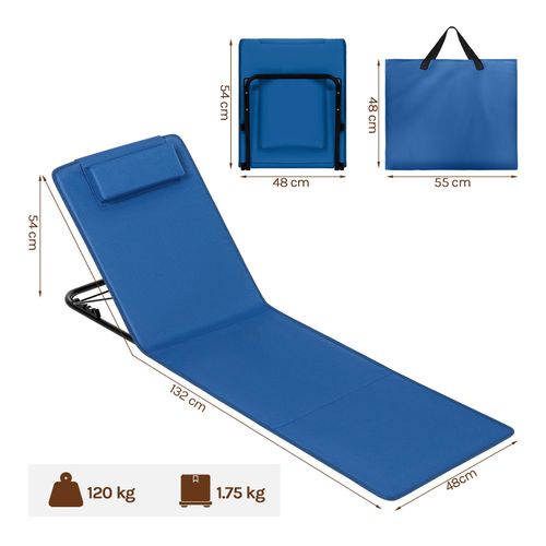 2 X Bain De Soleil, Chaise Longue Pliable, Dossier Inclinable, Avec Oreiller, 48x132x54 Cm, Bleu