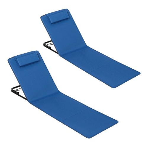 2 X Bain De Soleil, Chaise Longue Pliable, Dossier Inclinable, Avec Oreiller, 48x132x54 Cm, Bleu