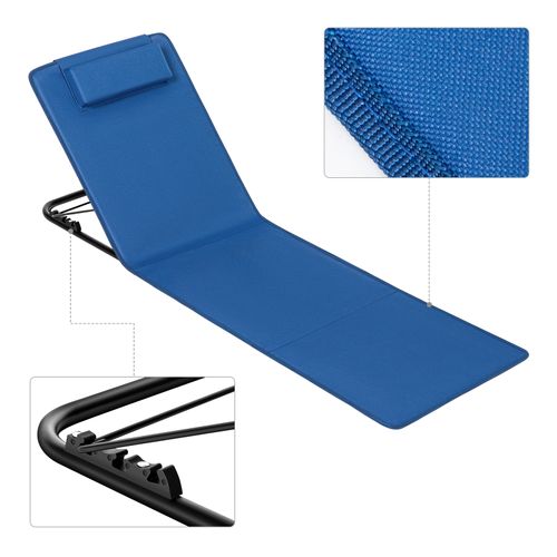 2 X Bain De Soleil, Chaise Longue Pliable, Dossier Inclinable, Avec Oreiller, 48x132x54 Cm, Bleu
