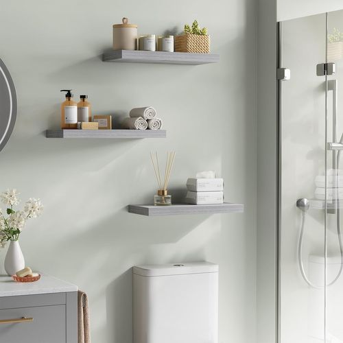 Lot De 2 Étagère Murale,Étagère Flottante De CD,Pour Cuisine,Salle De Bain 30x22.9x3.8cm,Gris Chêne