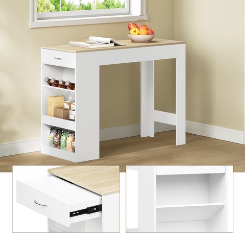 Table De Bar,Table Haute Cuisine,1 Tiroir, 3 Compartiments Ouverts,en Bois D'ingénierie,Chêne Clair