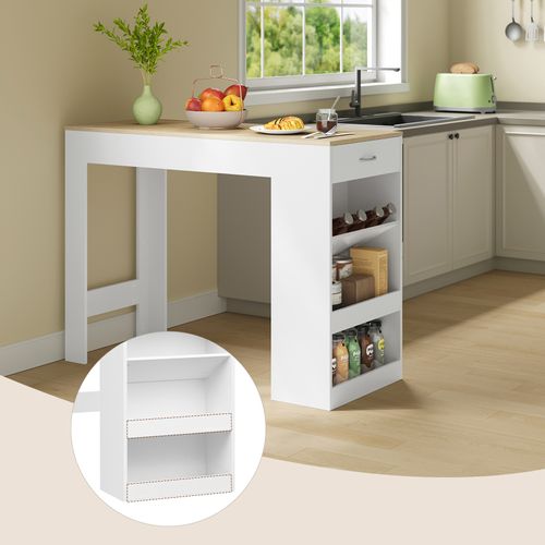 Table De Bar,Table Haute Cuisine,1 Tiroir, 3 Compartiments Ouverts,en Bois D'ingénierie,Chêne Clair