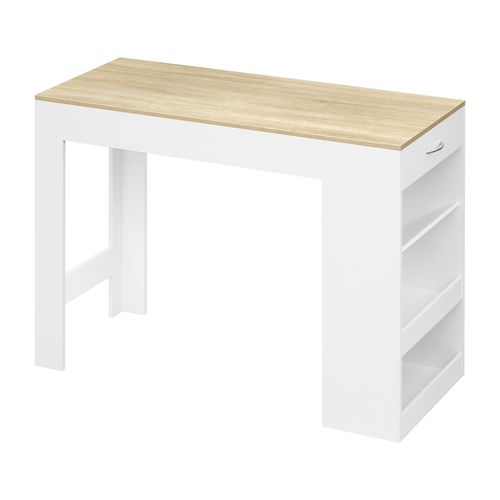 Table De Bar,Table Haute Cuisine,1 Tiroir, 3 Compartiments Ouverts,en Bois D'ingénierie,Chêne Clair