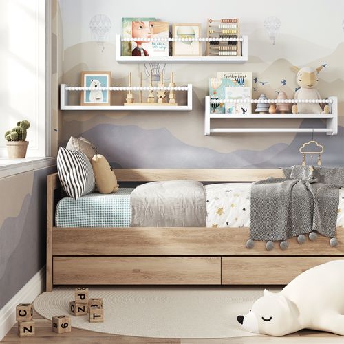 Lot De 3 Étagère Murale Pour Enfant, En Bois Massif, 50cm, Avec Perles En Bois, Blanc