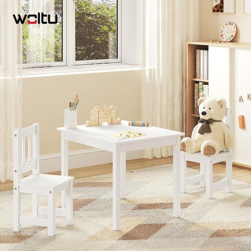 Ensemble De Table Et Chaises Pour Enfants, Avec Dossier, En Mdf, 60x50x48,5cm, Blanc