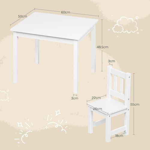 Ensemble De Table Et Chaises Pour Enfants, Avec Dossier, En Mdf, 60x50x48,5cm, Blanc