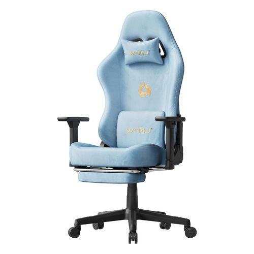 Chaise Gaming, Chaise Bureau Ergonomique,repose-pieds Rétractable, En Imitation Daim Respirant,bleu