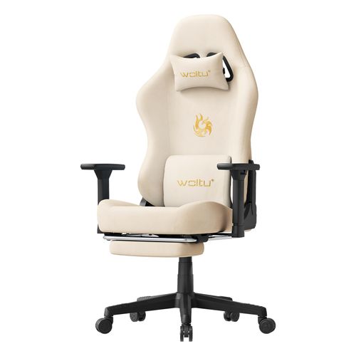 Chaise Gaming,chaise Bureau Ergonomique,repose-pieds Rétractable, En Imitation Daim Respirant,crème