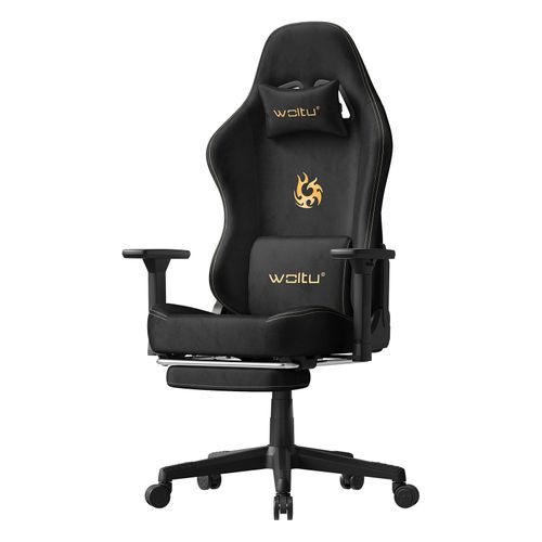 Chaise Gaming, Chaise Bureau Ergonomique,repose-pieds Rétractable, En Imitation Daim Respirant,noir