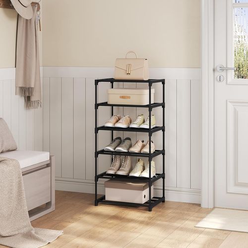 Étagère Chaussures à 6 Niveaux, Étroit,pour Entrée, Salon, Couloir, Tube En Métal, 42x30x88cm, Noir