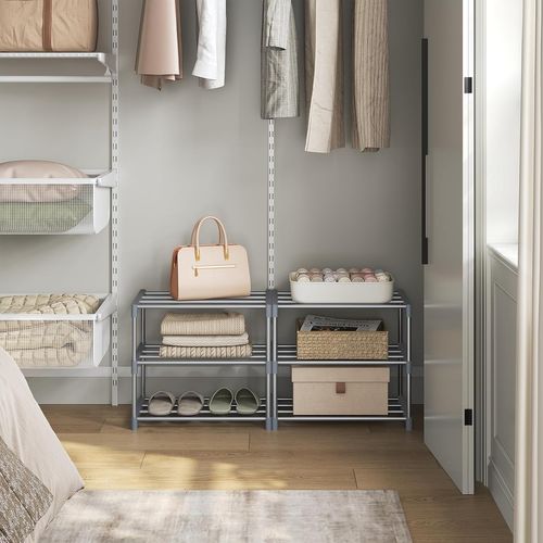 Étagère Chaussures à 3 Niveaux, Étroit,pour Entrée, Salon, Couloir, Tube En Métal, 42x30x37cm, Gris