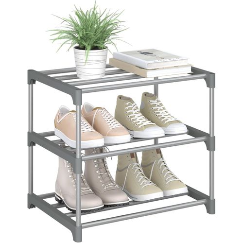 Étagère Chaussures à 3 Niveaux, Étroit,pour Entrée, Salon, Couloir, Tube En Métal, 42x30x37cm, Gris