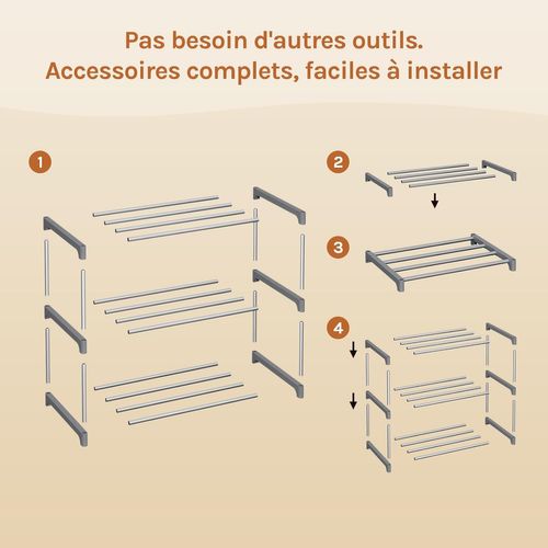 Étagère Chaussures à 3 Niveaux, Étroit,pour Entrée, Salon, Couloir, Tube En Métal, 42x30x37cm, Gris