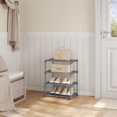 Étagère Chaussures à 4 Niveaux, Étroit,pour Entrée, Salon, Couloir, Tube En Métal, 42x30x54cm, Gris