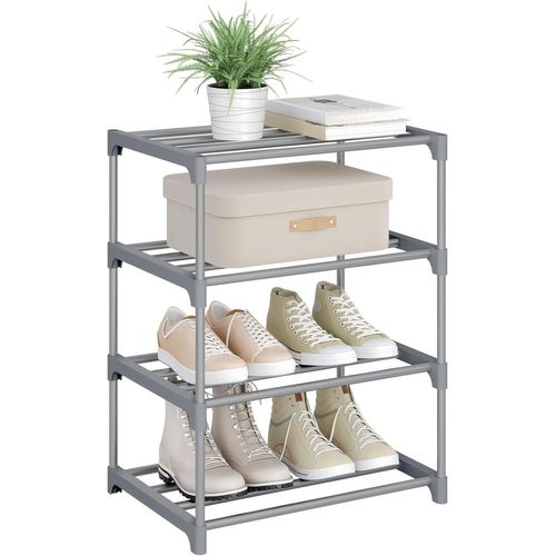Étagère Chaussures à 4 Niveaux, Étroit,pour Entrée, Salon, Couloir, Tube En Métal, 42x30x54cm, Gris