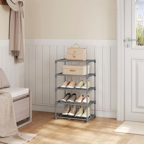 Étagère Chaussures à 5 Niveaux, Étroit,pour Entrée, Salon, Couloir, Tube En Métal, 42x30x71cm, Gris