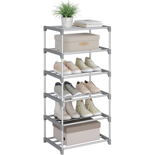 Étagère Chaussures à 6 Niveaux, Étroit,pour Entrée, Salon, Couloir, Tube En Métal, 42x30x88cm, Gris