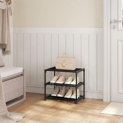 Étagère Chaussures à 3 Niveaux, Étroit,pour Entrée, Salon, Couloir, Tube En Métal, 42x30x37cm, Noir