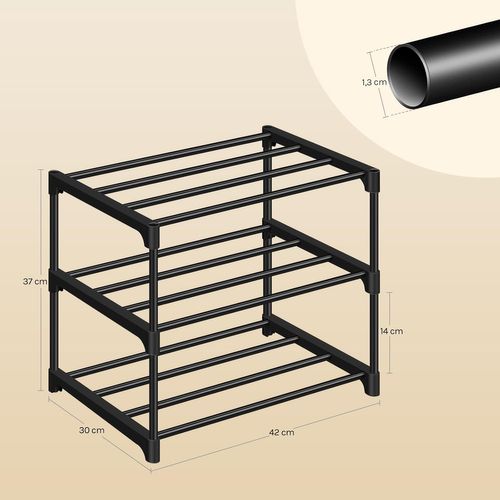 Étagère Chaussures à 3 Niveaux, Étroit,pour Entrée, Salon, Couloir, Tube En Métal, 42x30x37cm, Noir