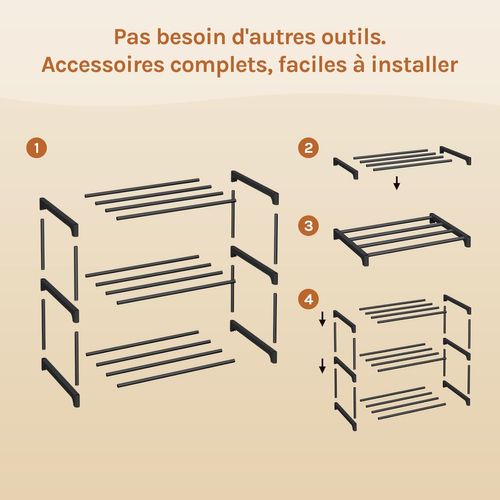 Étagère Chaussures à 3 Niveaux, Étroit,pour Entrée, Salon, Couloir, Tube En Métal, 42x30x37cm, Noir