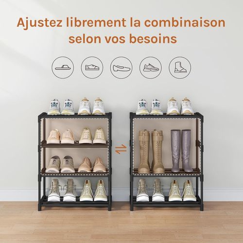 Étagère Chaussures à 4 Niveaux, Étroit,pour Entrée, Salon, Couloir, Tube En Métal, 42x30x54cm, Noir