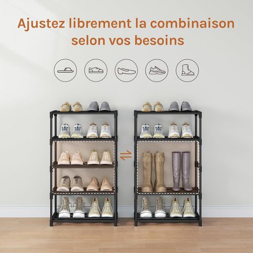 Étagère Chaussures à 5 Niveaux, Étroit,pour Entrée, Salon, Couloir, Tube En Métal, 42x30x71cm, Noir