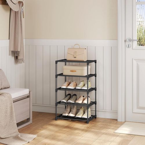 Étagère Chaussures à 5 Niveaux, Étroit,pour Entrée, Salon, Couloir, Tube En Métal, 42x30x71cm, Noir