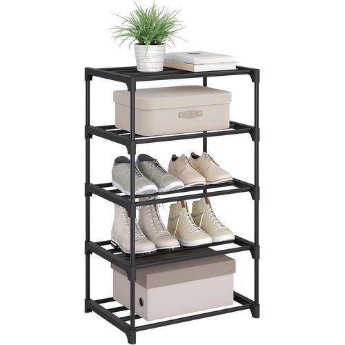 Étagère Chaussures à 5 Niveaux, Étroit,pour Entrée, Salon, Couloir, Tube En Métal, 42x30x71cm, Noir