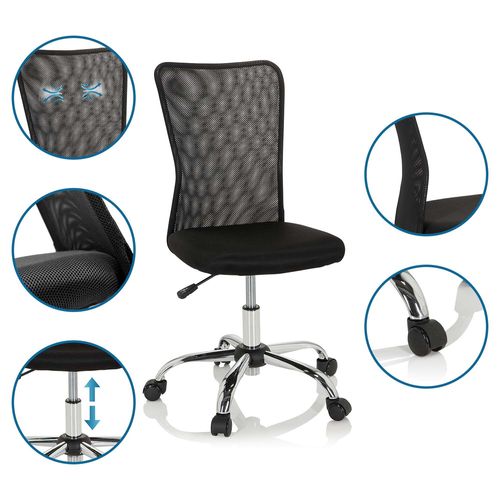 Chaise Pivotante Pour Des Enfants Kiddy Net I Tissu Maille Noir Sans Accoudoirs