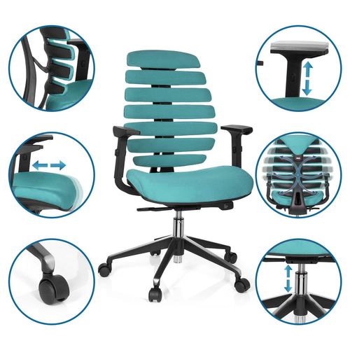 Fauteuil De Bureau Ergo Line Ii Tissu Turquoise Accoudoirs Compris