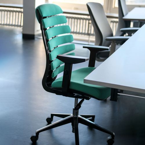 Fauteuil De Bureau Ergo Line Ii Tissu Turquoise Accoudoirs Compris