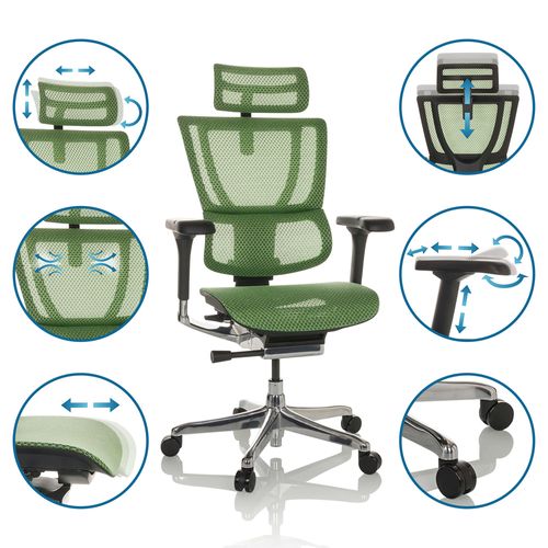 Siège De Direction De Luxe Ergohuman Slim Gen2 Tissu Maille Vert Avec Accoudoirs (réglables En