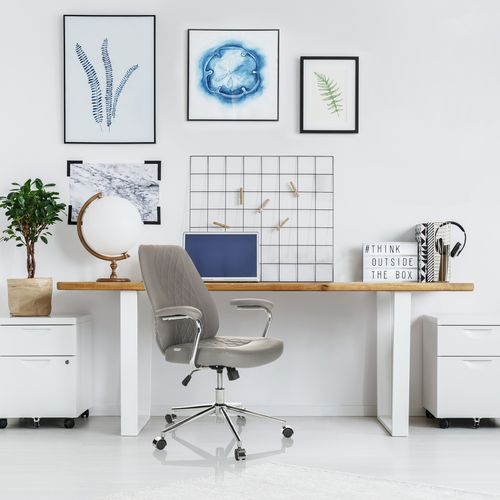 Chaise De Bureau Theo I Simili Gris Accoudoirs Fournis, Surface Toucher Doux "softpad"