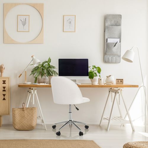 Chaise De Bureau Solao Ted Tissu Blanc Sans Accoudoirs