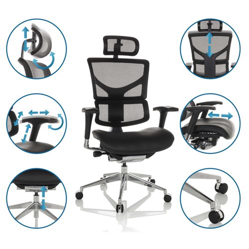 Fauteuil De Bureau Ergo-u2 Lm Cuir / Tissu Maille Noir Accoudoirs Fournis (réglables En Hauteur Et