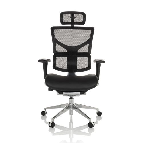 Fauteuil De Bureau Ergo-u2 Lm Cuir / Tissu Maille Noir Accoudoirs Fournis (réglables En Hauteur Et