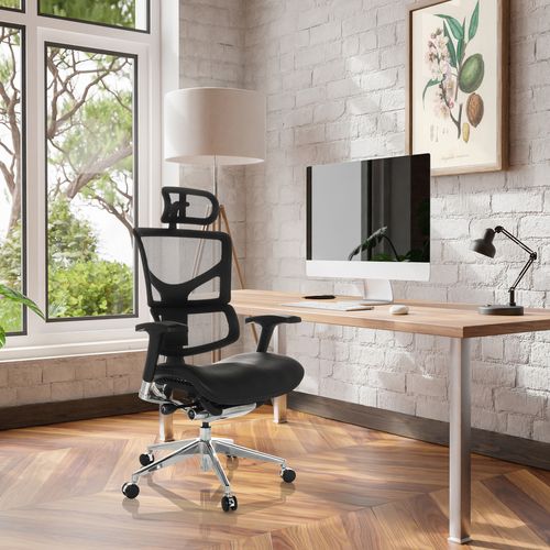 Fauteuil De Bureau Ergo-u2 Lm Cuir / Tissu Maille Noir Accoudoirs Fournis (réglables En Hauteur Et